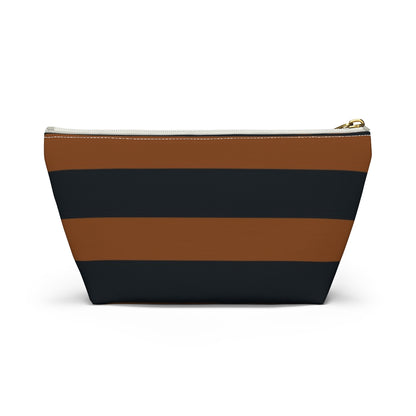 Big Bottom Zipper Pouch - Pumpkin/Navy Stripes