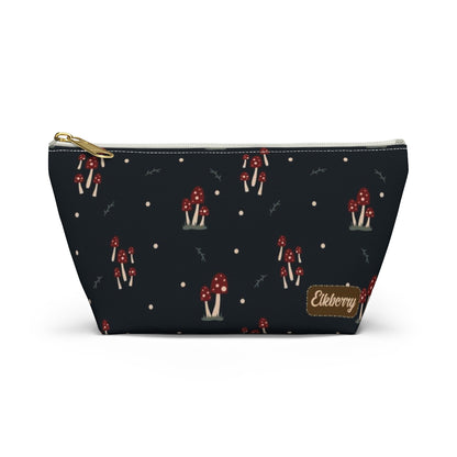 Big Bottom Zipper Pouch - Mushroom Family on Navy