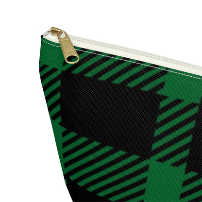 Big Bottom Zipper Pouch - Green Buffalo Check, Green Plaid