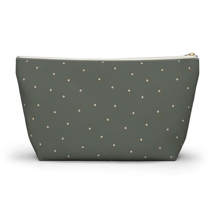 Big Bottom Zipper Pouch - Dots on Sage