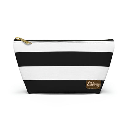 Big Bottom Zipper Pouch - Black/White Stripes