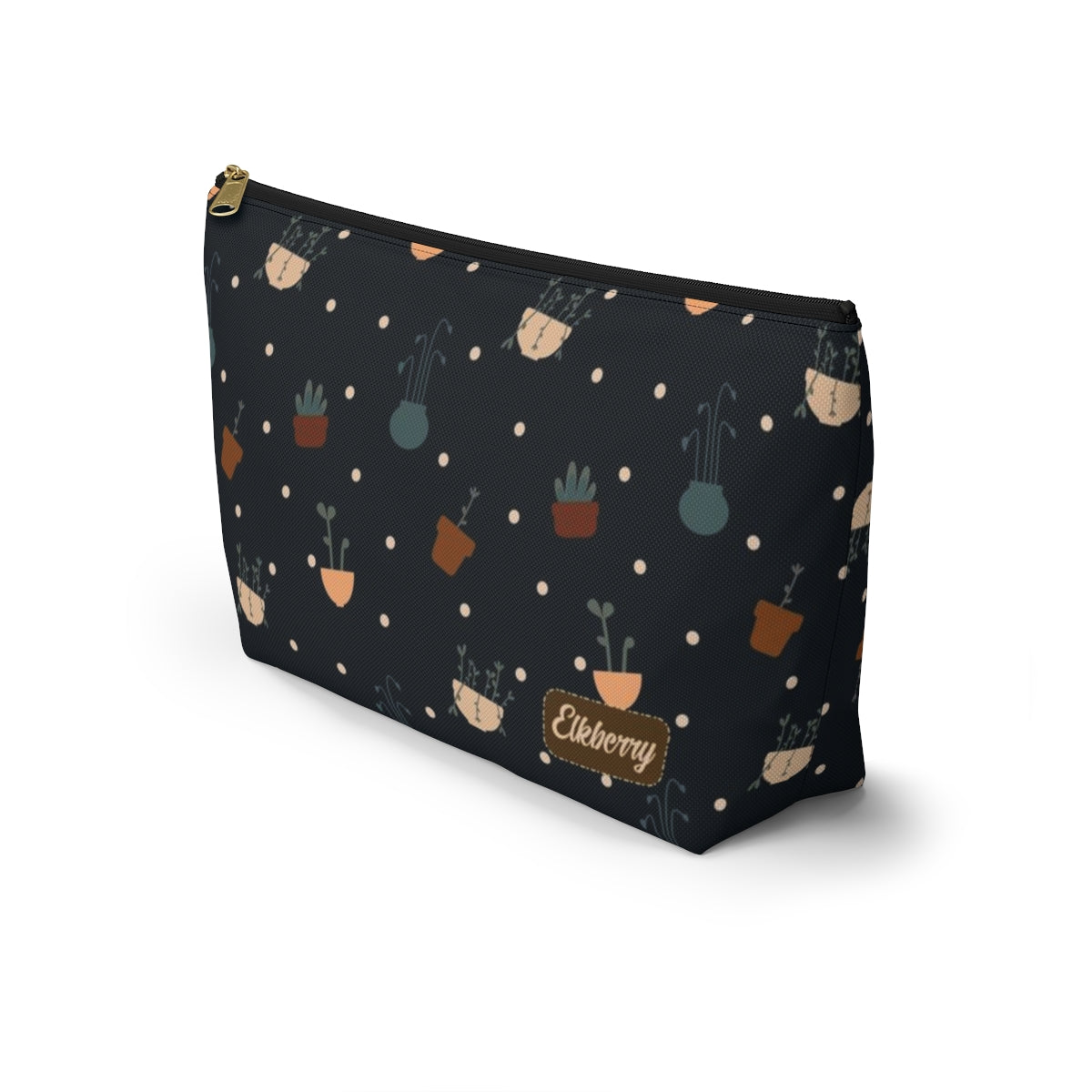 Big Bottom Zipper Pouch - Potted Plants in Navy