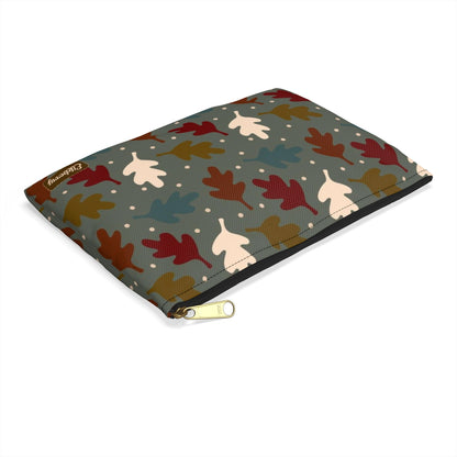 Flat Zipper Pouch - Fall Leaves on Sage