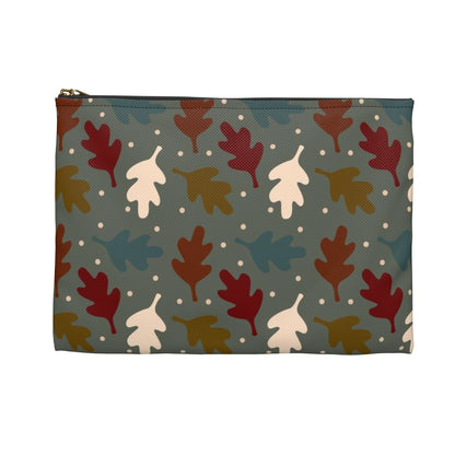 Flat Zipper Pouch - Fall Leaves on Sage