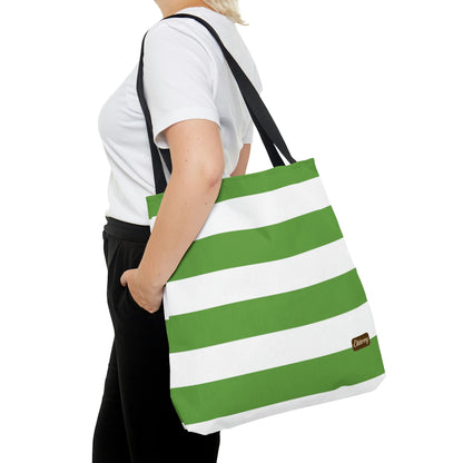 Lightweight Tote Bag - Lime Green/White Stripes