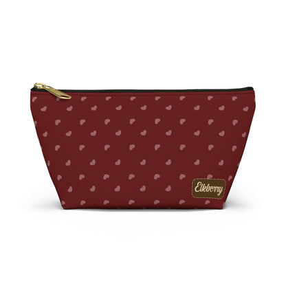 Big Bottom Zipper Pouch - Hearts on Red