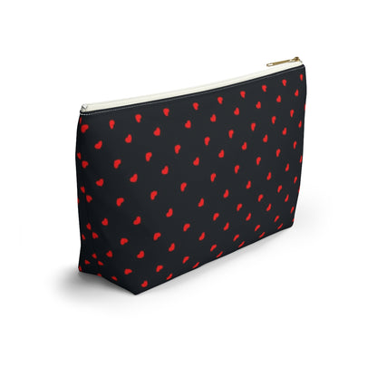 Big Bottom Zipper Pouch - Hearts on Navy