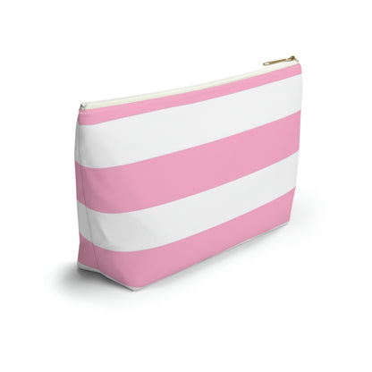 Big Bottom Zipper Pouch - Baby Pink/White Stripes