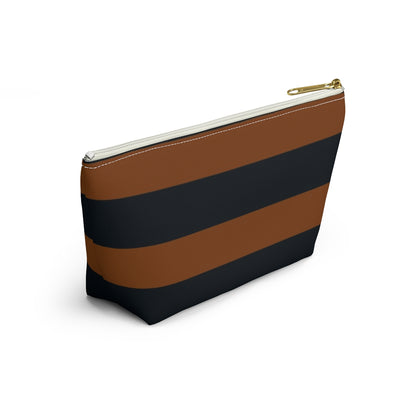 Big Bottom Zipper Pouch - Pumpkin/Navy Stripes