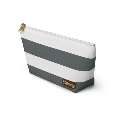 Big Bottom Zipper Pouch - Charcoal Gray/White Stripes