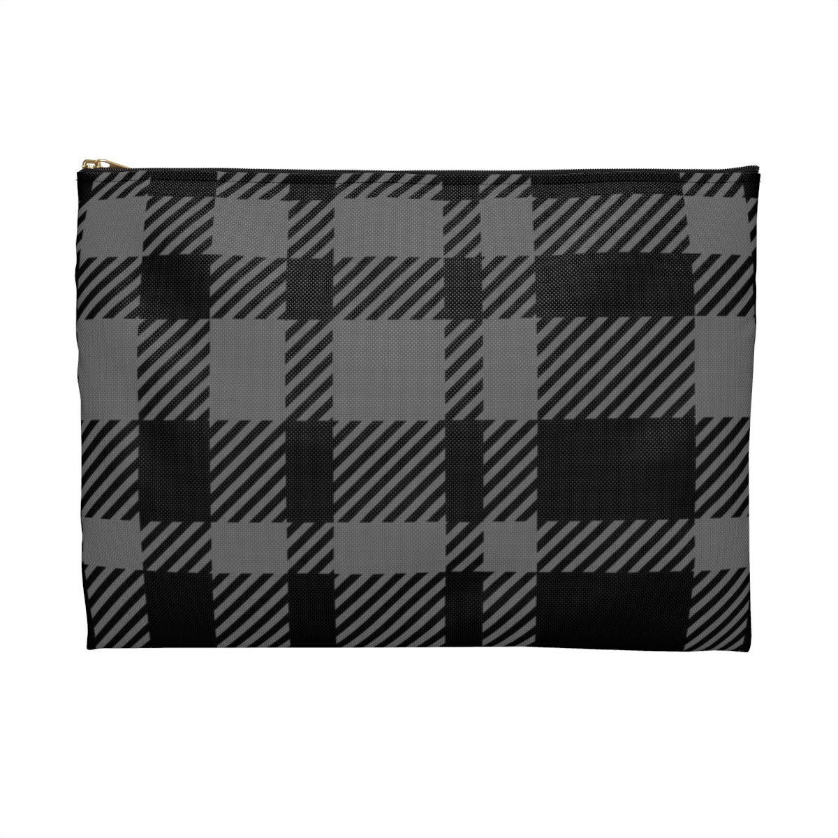 Flat Zipper Pouch - Gray Buffalo Check, Gray Plaid