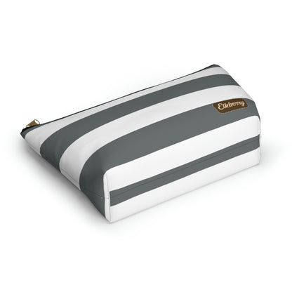 Big Bottom Zipper Pouch - Charcoal Gray/White Stripes