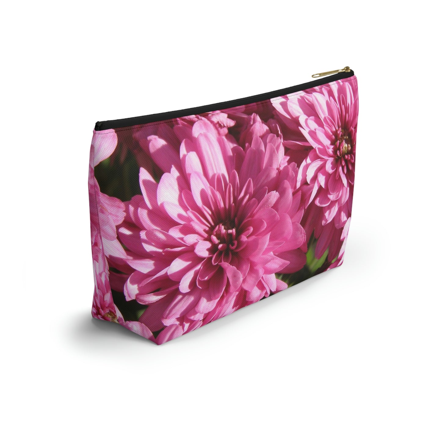 Big Bottom Zipper Pouch - Pink Mums