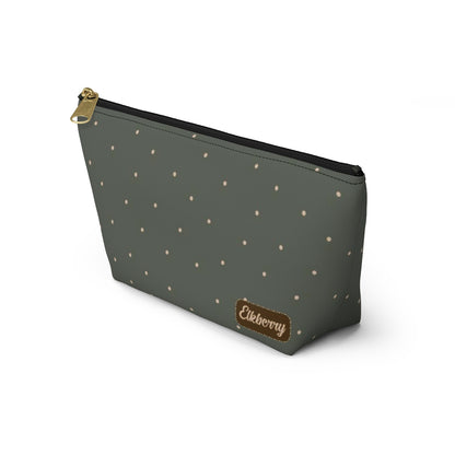 Big Bottom Zipper Pouch - Dots on Sage