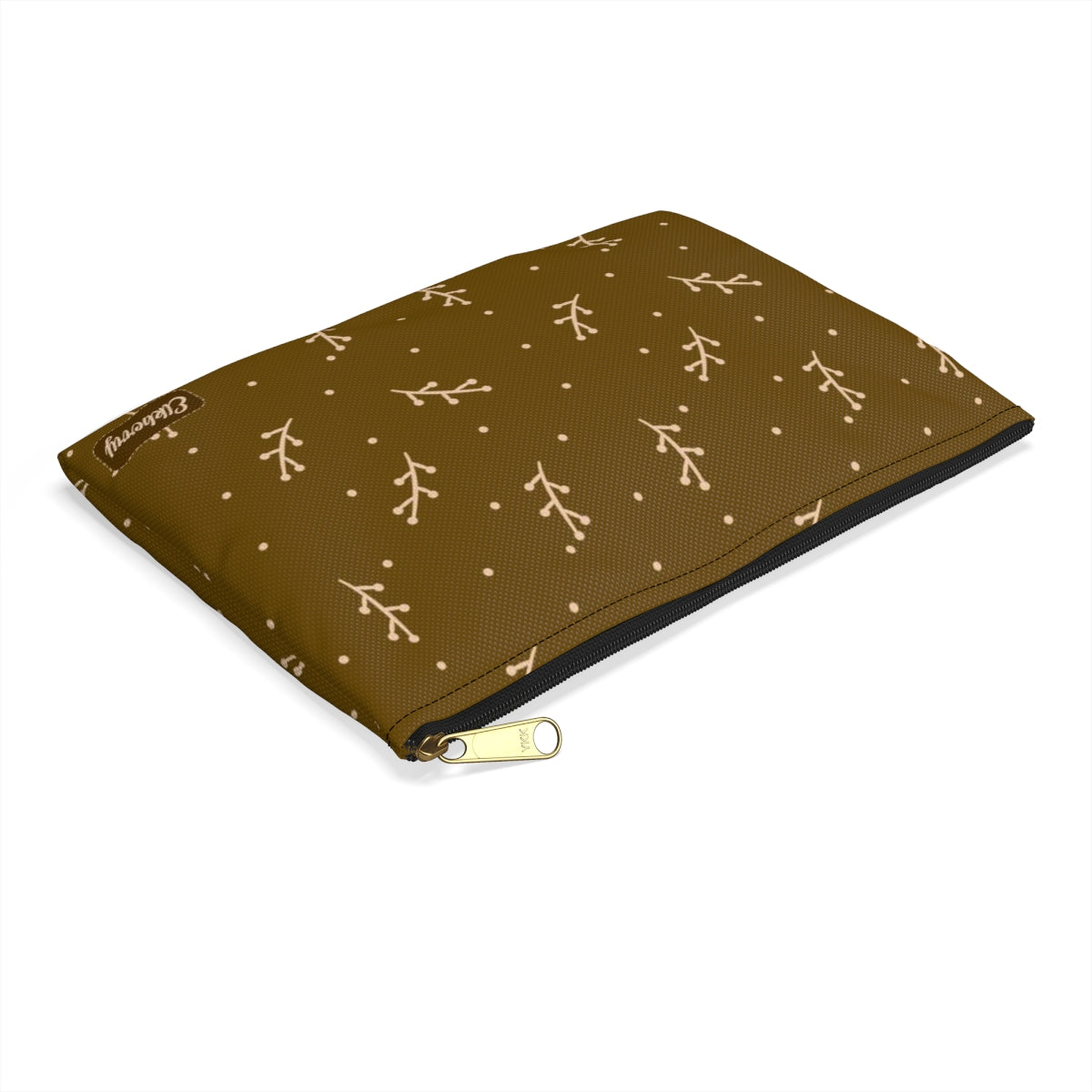 Flat Zipper Pouch - Cream Berry Branches on Mustard Background