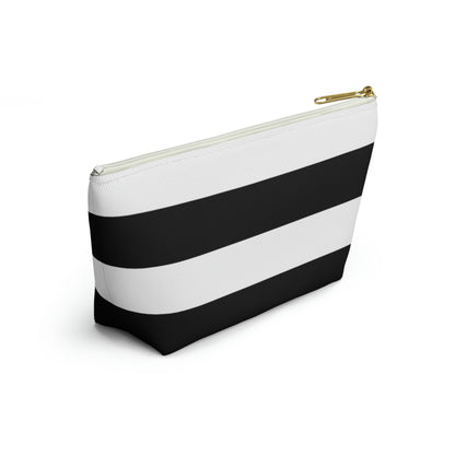 Big Bottom Zipper Pouch - Black/White Stripes