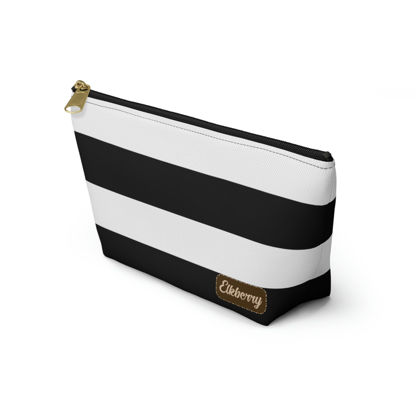 Big Bottom Zipper Pouch - Black/White Stripes