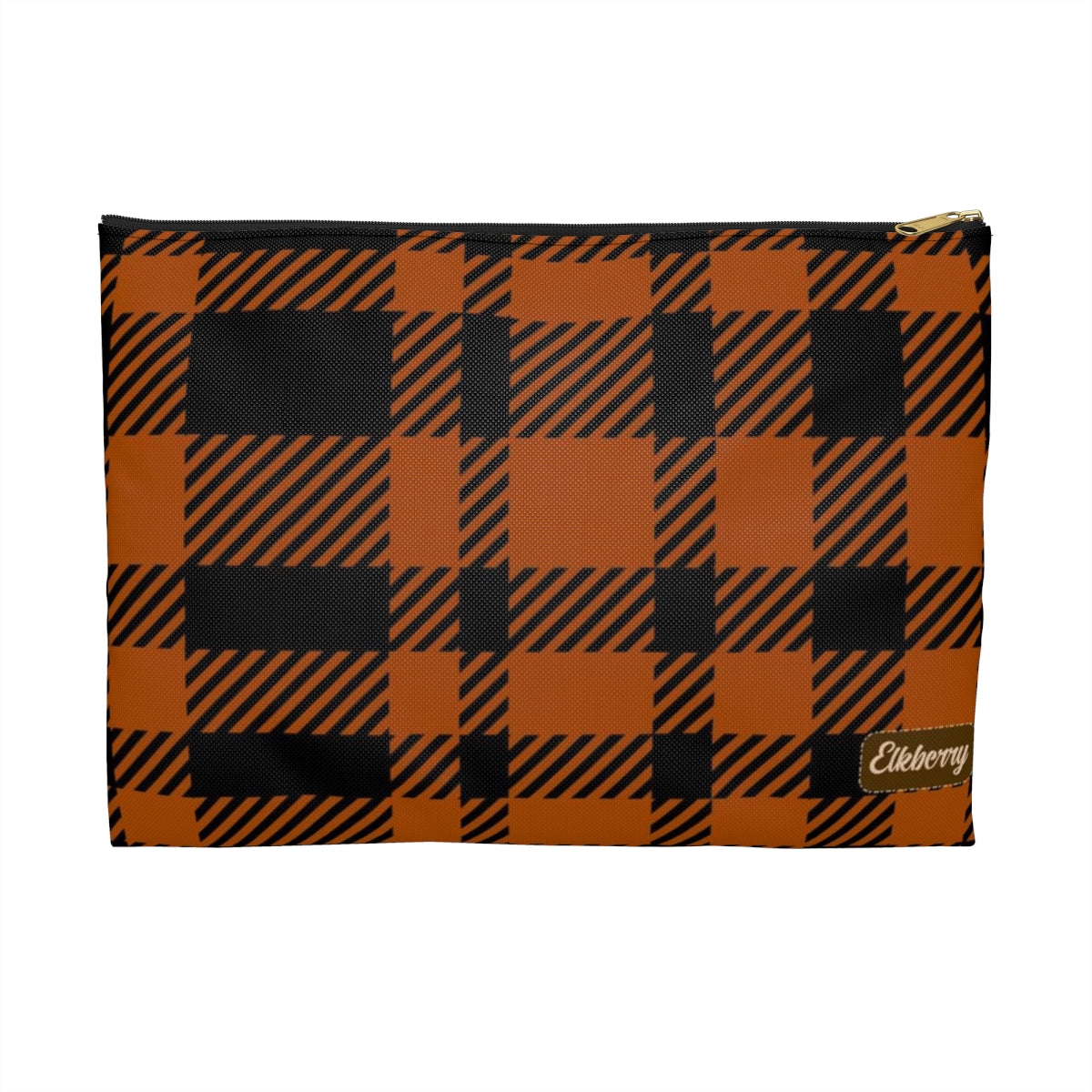 Flat Zipper Pouch - Orange Buffalo Check, Orange Plaid