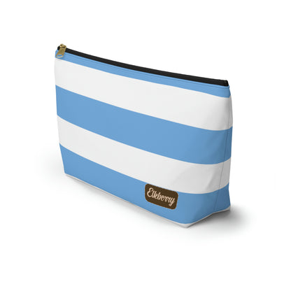 Big Bottom Zipper Pouch - Light Blue/White Stripes