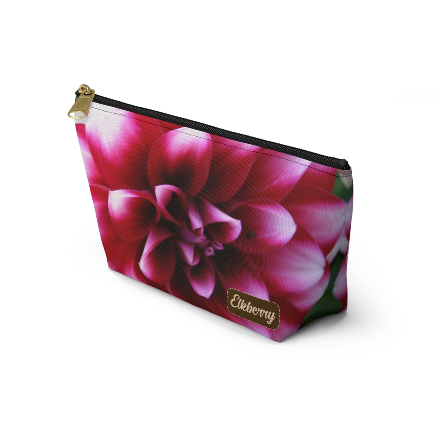 Big Bottom Zipper Pouch - Pink & White Dahlia