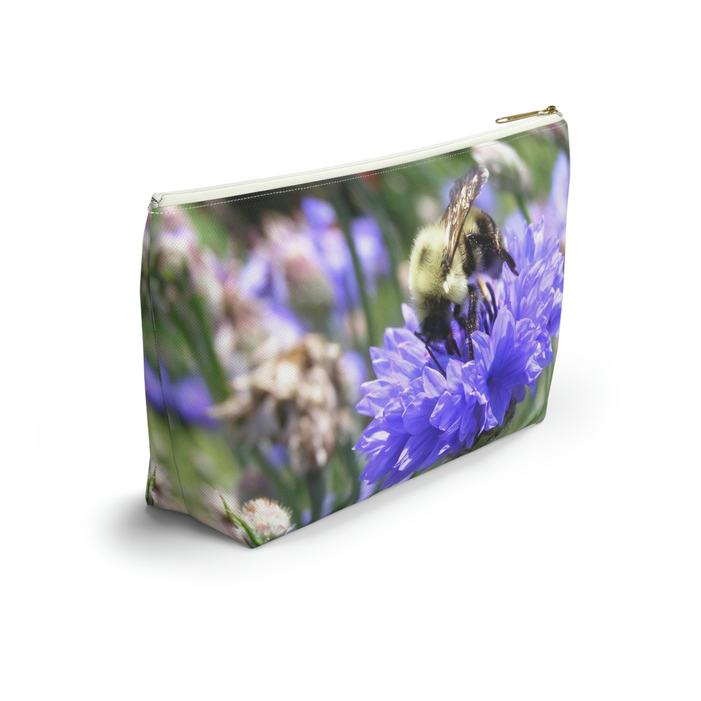 Big Bottom Zipper Pouch - Bee on Bachelor's Button