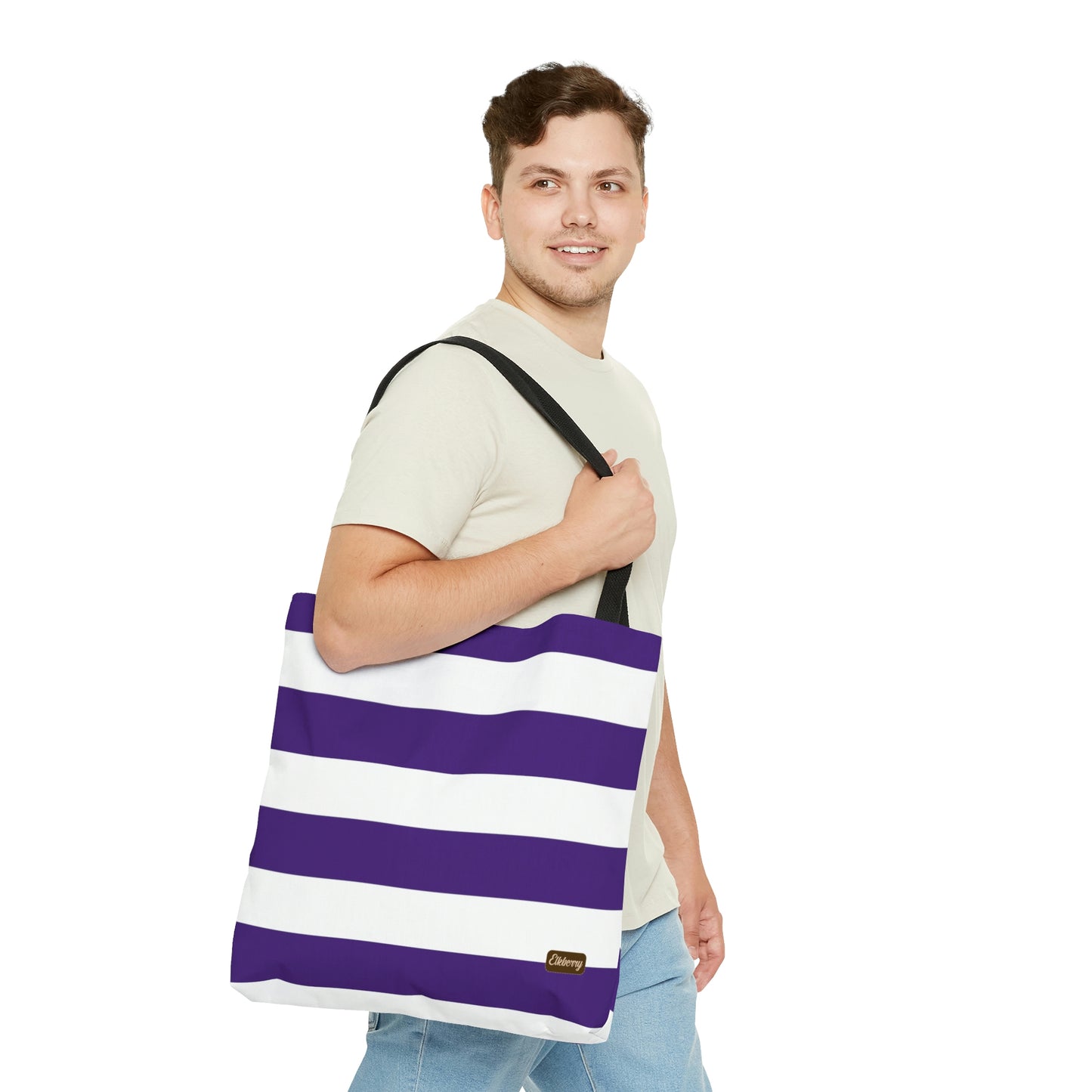 Lightweight Tote Bag - Purple/White Stripes