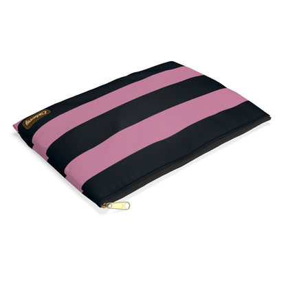 Flat Zipper Pouch - Dusty Rose Pink/Navy Stripes