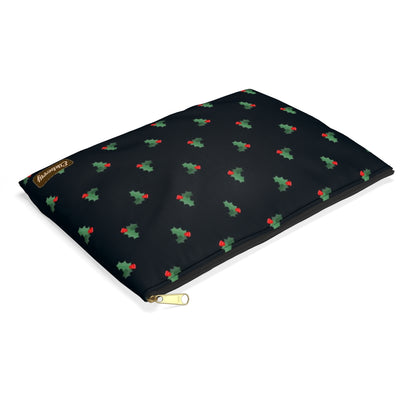 Flat Zipper Pouch - Holly Leaves & Berries