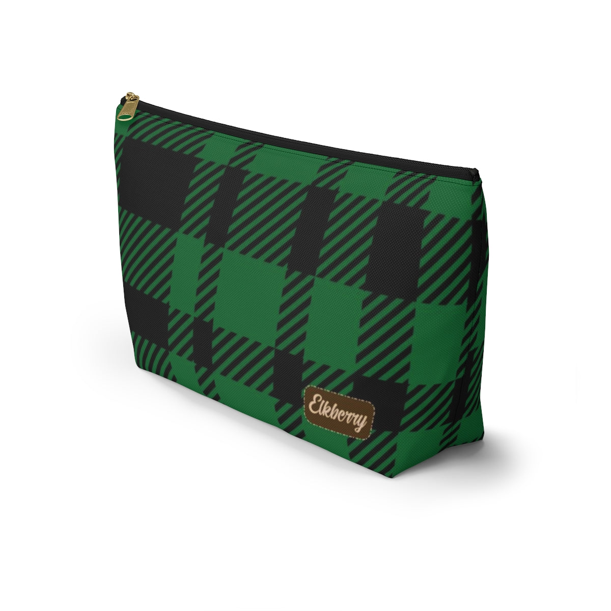 Big Bottom Zipper Pouch - Green Buffalo Check, Green Plaid