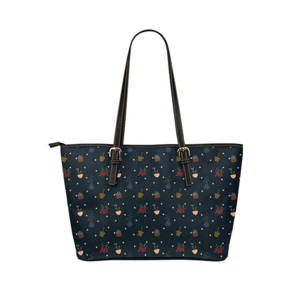 Potted Plants - Navy Vegan Leather Zipper Tote Handbag (Large)