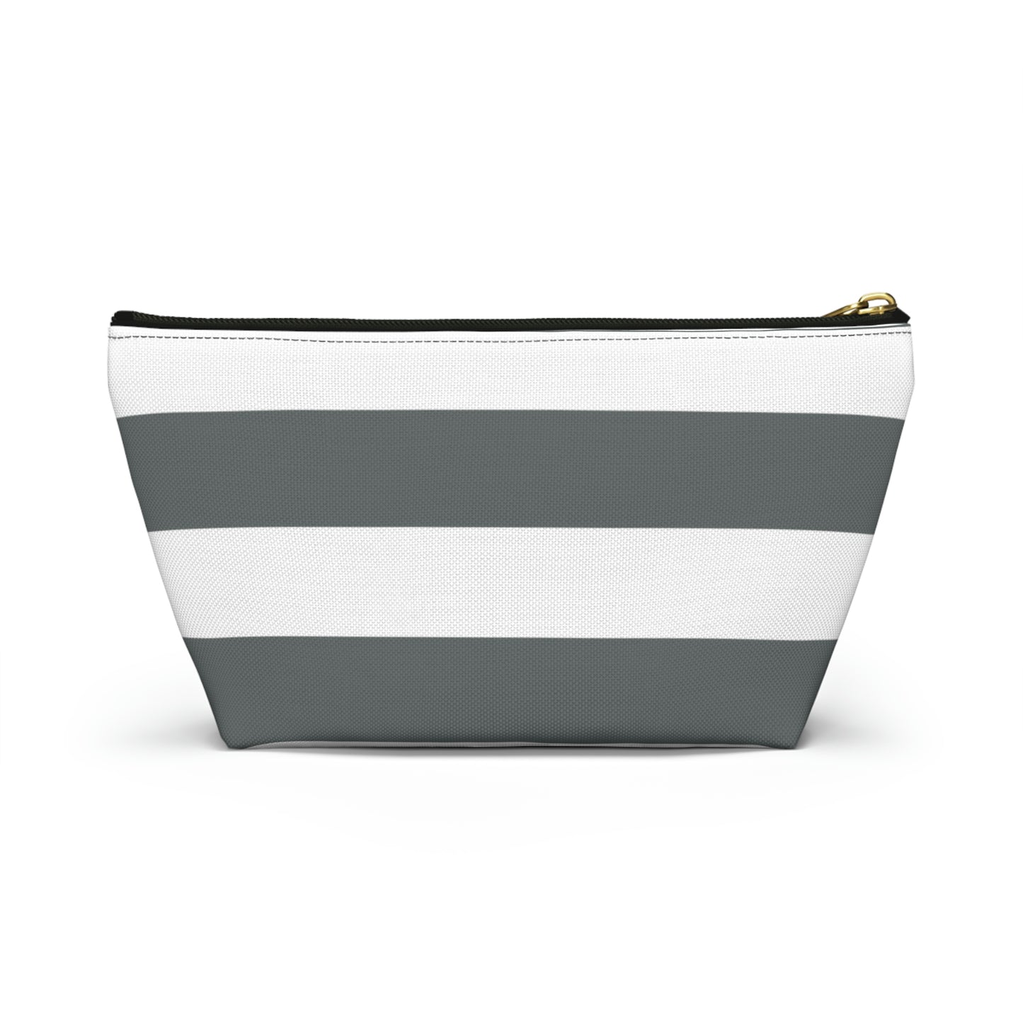 Big Bottom Zipper Pouch - Charcoal Gray/White Stripes