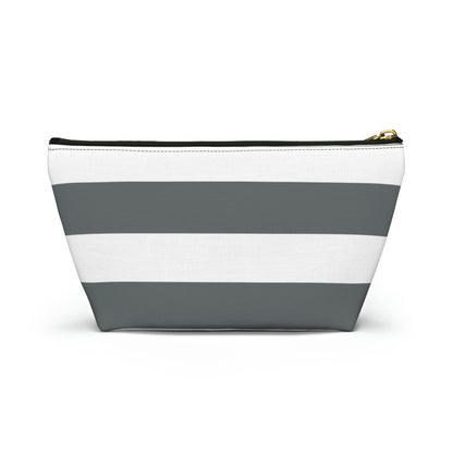 Big Bottom Zipper Pouch - Charcoal Gray/White Stripes