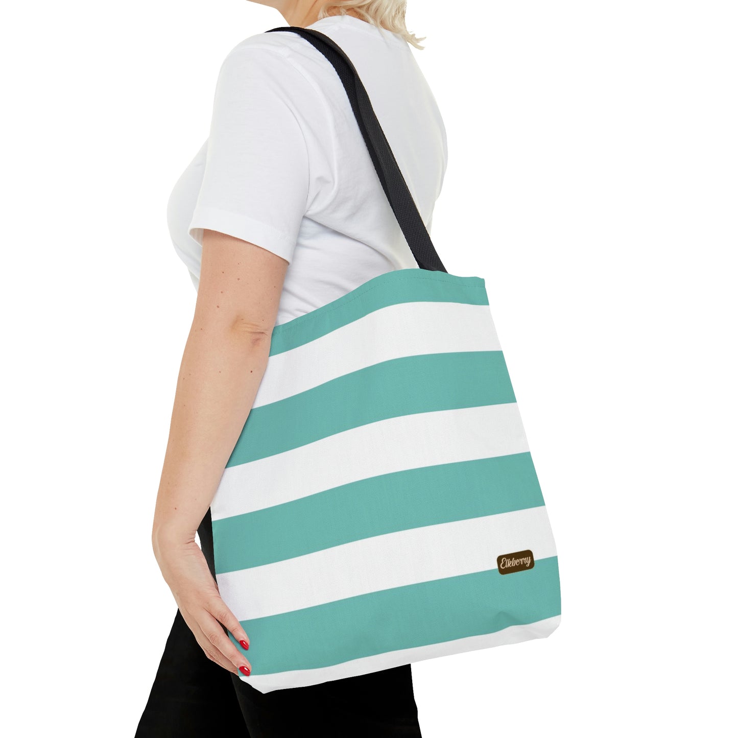 Lightweight Tote Bag - Aqua/White Stripes