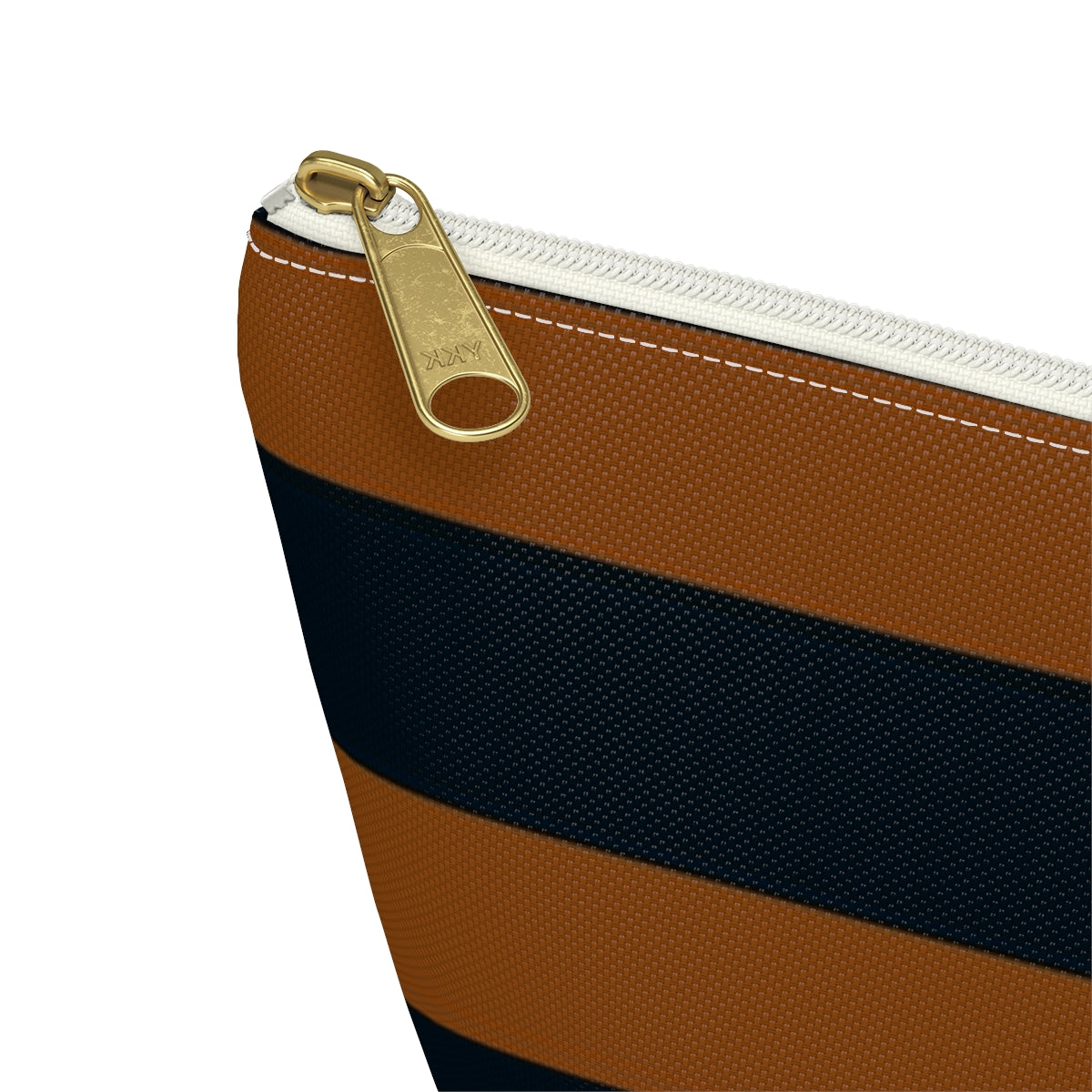 Big Bottom Zipper Pouch - Pumpkin/Navy Stripes