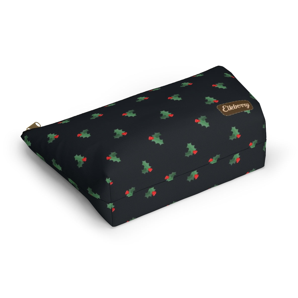 Big Bottom Zipper Pouch - Holly Leaves & Berries