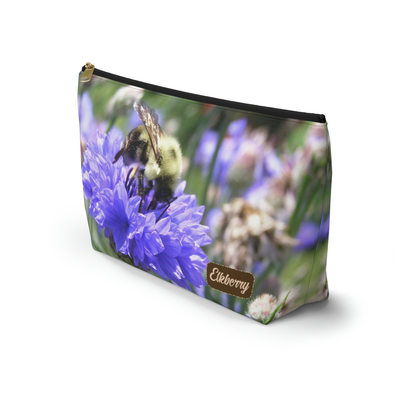 Big Bottom Zipper Pouch - Bee on Bachelor's Button