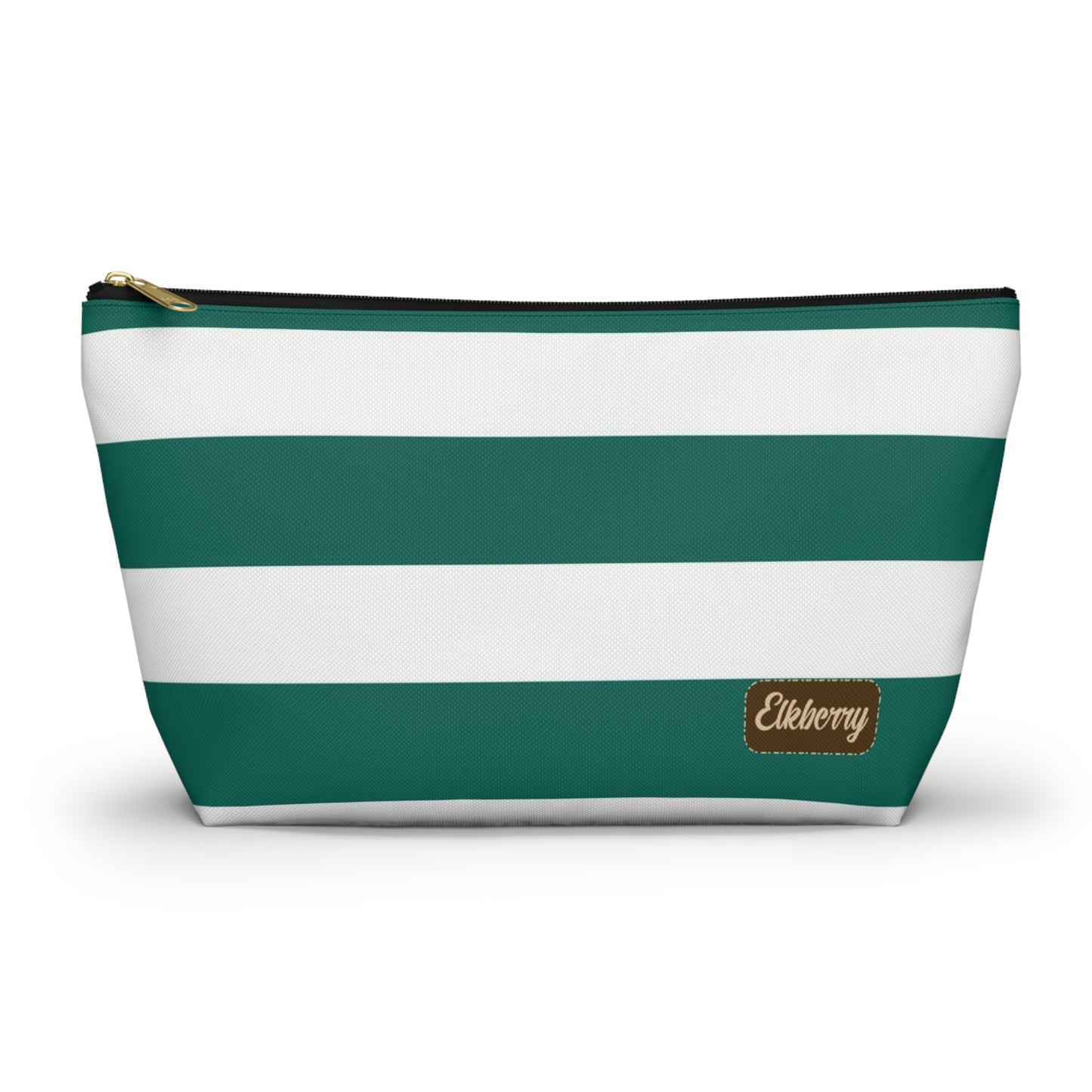 Big Bottom Zipper Pouch - Turquoise/White Stripes