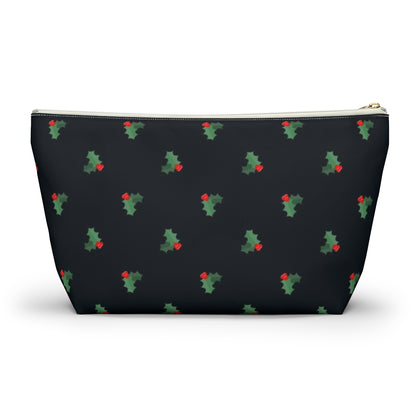 Big Bottom Zipper Pouch - Holly Leaves & Berries