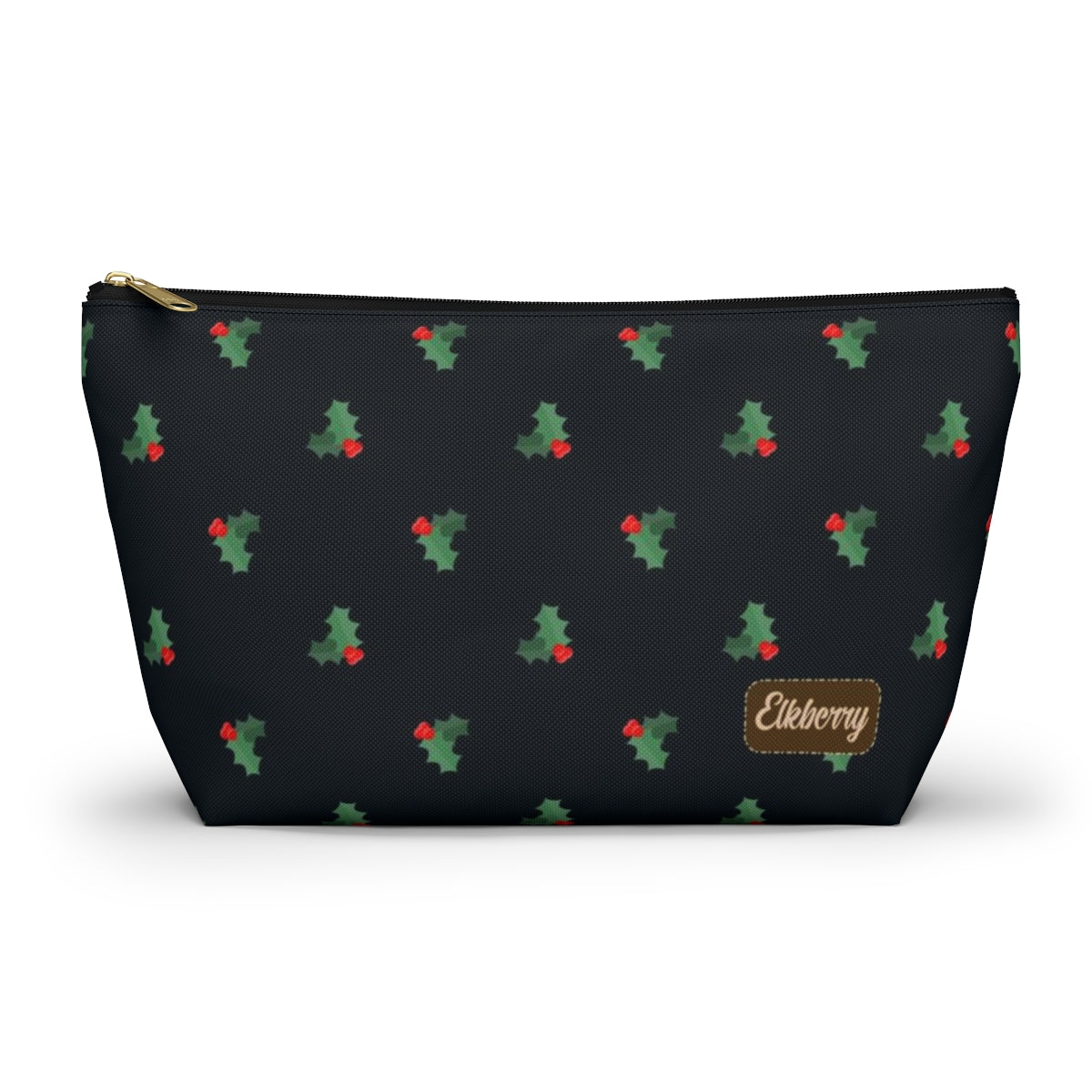 Big Bottom Zipper Pouch - Holly Leaves & Berries