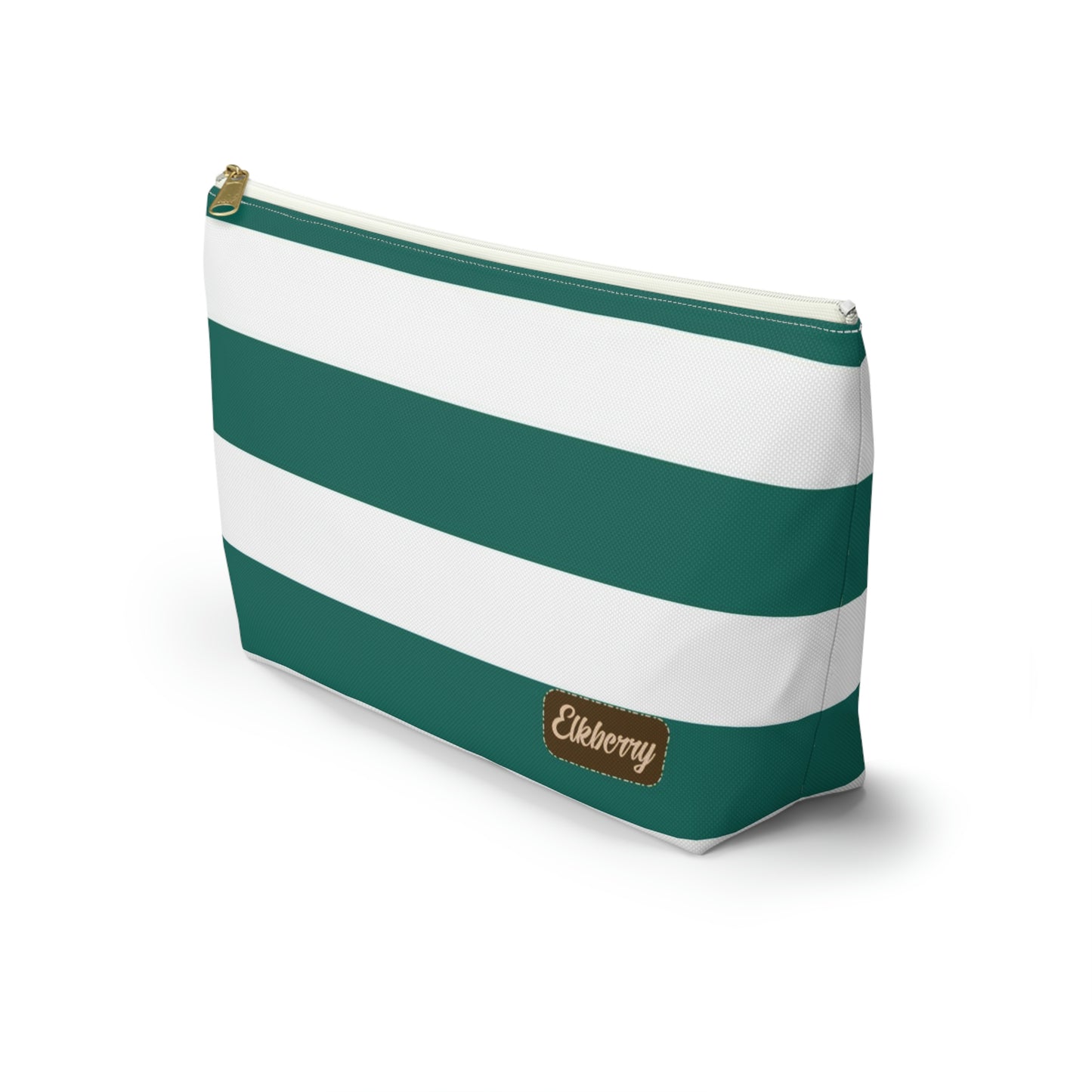 Big Bottom Zipper Pouch - Turquoise/White Stripes