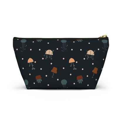 Big Bottom Zipper Pouch - Potted Plants in Navy