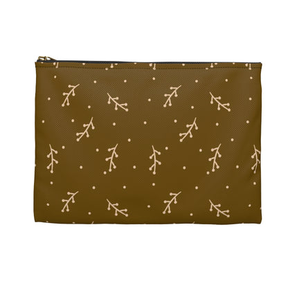 Flat Zipper Pouch - Cream Berry Branches on Mustard Background