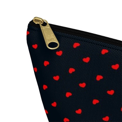 Big Bottom Zipper Pouch - Hearts on Navy