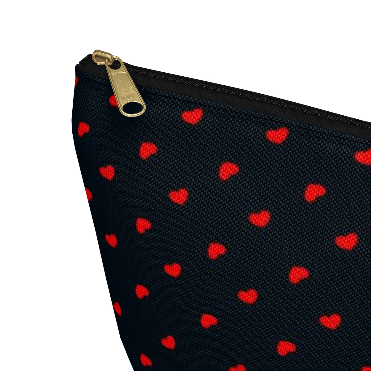 Big Bottom Zipper Pouch - Hearts on Navy