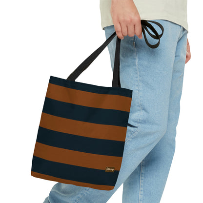 Lightweight Tote Bag - Pumpkin/Navy Stripes