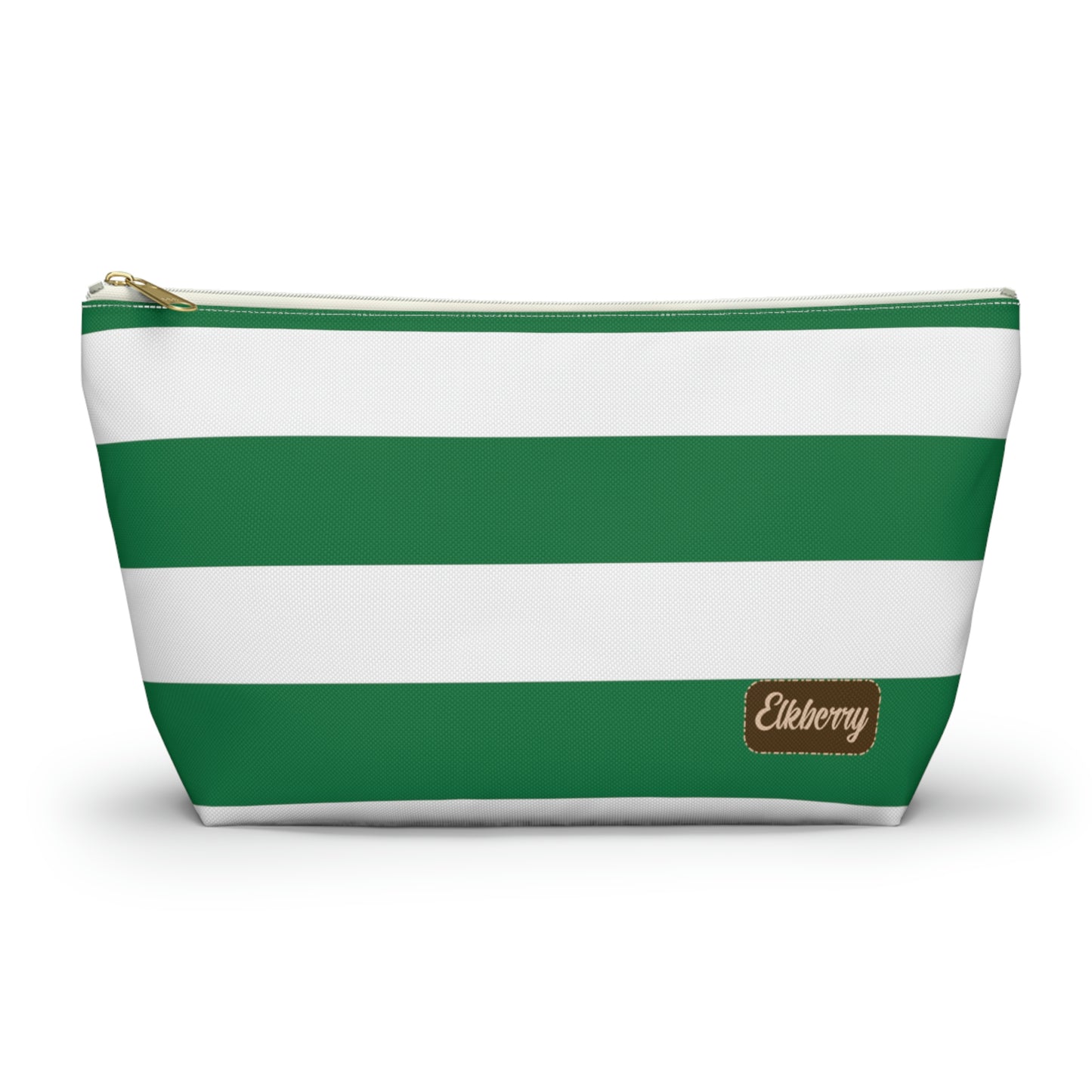 Big Bottom Zipper Pouch - Kelly Green/White Stripes