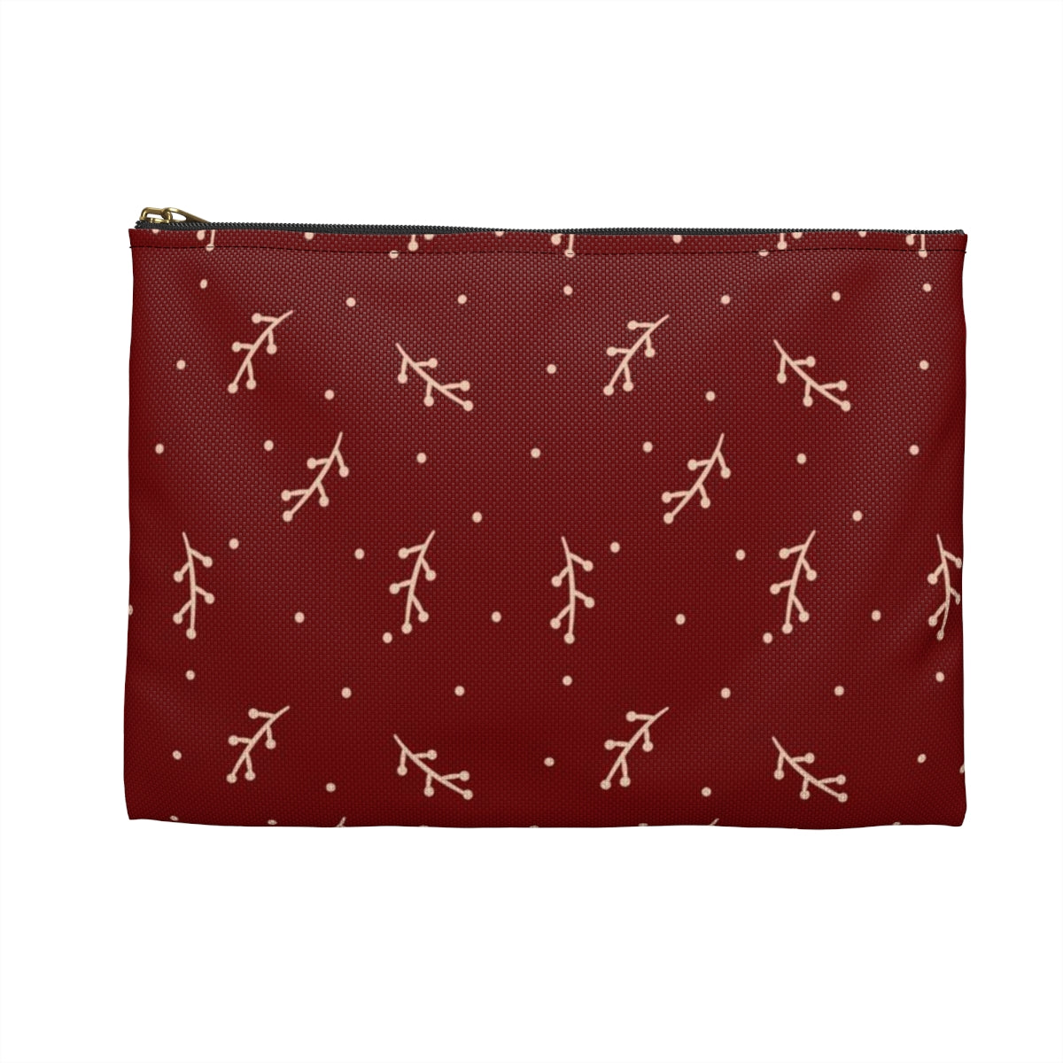 Flat Zipper Pouch - Cream Berry Branches on Berry Background