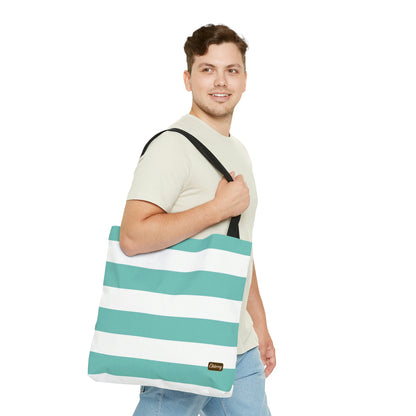 Lightweight Tote Bag - Aqua/White Stripes