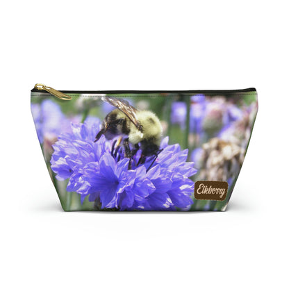 Big Bottom Zipper Pouch - Bee on Bachelor's Button