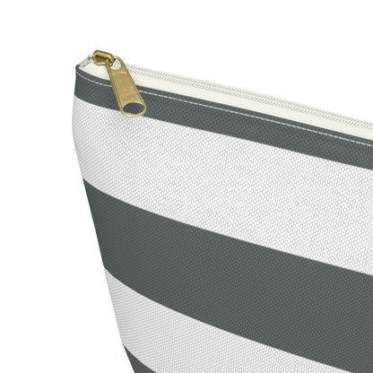 Big Bottom Zipper Pouch - Charcoal Gray/White Stripes